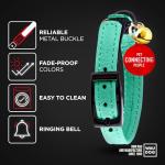 Stylish Mint Leather Cat Collar with QR ID Tag