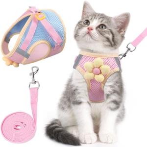 Adjustable Cat Harness and Leash Set with Flower