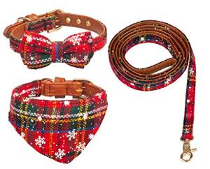 Christmas Dog Collar Set with Leash and Bowtie