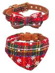 Christmas Dog Collar Set with Leash and Bowtie