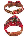 Christmas Dog Collar Set with Leash and Bowtie