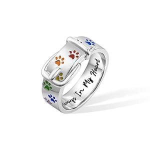 Custom Rainbow Paw Print Pet Rings for Women