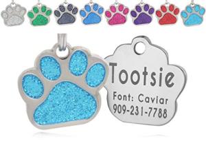 Personalized Glitter Paw Pet ID Tags
