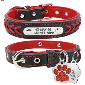 Reflective Personalized Dog Collar with Bells, Red