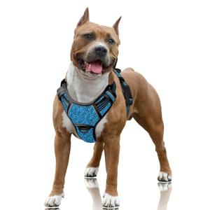 BARKBAY No Pull Dog Harness Large Reflective Dog Harness with Front Clip and Easy Control Handle for Walking Training Running with ID tag Pocket(Blue/Black,L)