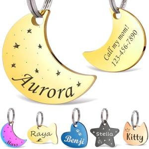 Personalized Stainless Steel Pet ID Tags, Gold Moon