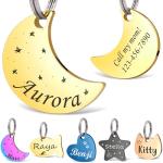 Personalized Stainless Steel Pet ID Tags, Gold Moon
