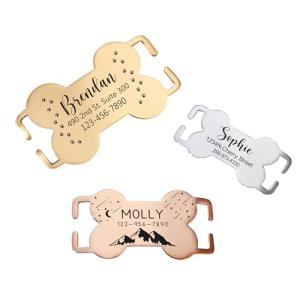 Silent Slide - On Pet ID Tag - No Jingle Custom Engraved Personalized ID Tag for Dog & Cat Collars/Harnesses - Stainless Steel Dog Cat Pet Name Tag