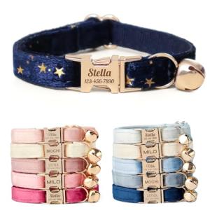 Personalized Velvet Cat Collar with Bell and Bow Tie