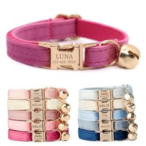 Personalized Velvet Cat Collar with Bell and Bow Tie