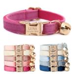 Personalized Velvet Cat Collar with Bell and Bow Tie