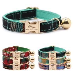 Personalized Plaid Cat Collar with Engraved Name