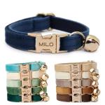 Personalized Velvet Cat Collar with Bell - Midnight Blue