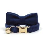 Personalized Velvet Cat Collar with Bell - Midnight Blue