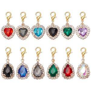 12-pack Heart Pet Collar Charms with Rhinestones
