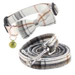 Plaid Dog Collar and Leash Set with Bow Tie