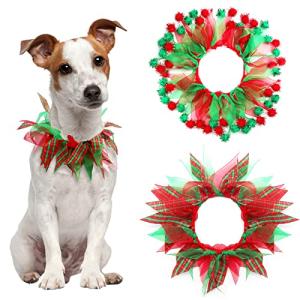 2 Pack Christmas Dog Collars with Pom Poms