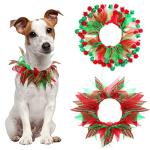 2 Pack Christmas Dog Collars with Pom Poms