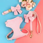 Cute Pink Dog Harness Collar and Leash Set