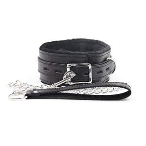 Fur-Lined PU Leather Dog Collar and Leash