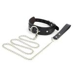 Gothic Black Leather Choker Collar with Leash