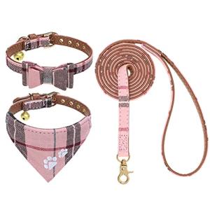 Pink Plaid Dog Collar and Leash Set