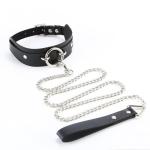 Gothic Black Leather Choker Collar with Leash