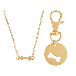 Matching Dog Bone Charm Tag and Keychain Set