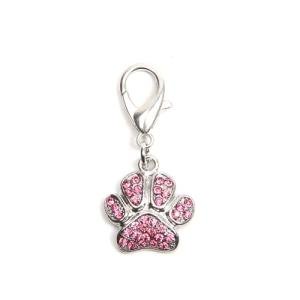 Pink Rhinestone Paw Charm for Pet Collars