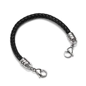 Black Leather Medical Alert ID Bracelet Chain