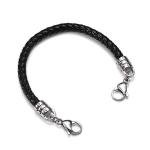 Black Leather Medical Alert ID Bracelet Chain