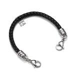 Black Leather Medical Alert ID Bracelet Chain