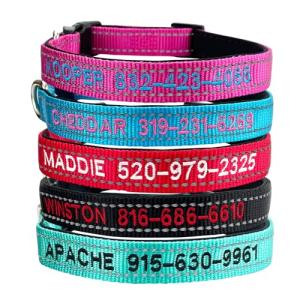 Personalized Reflective Dog Collar with Embroidered Info