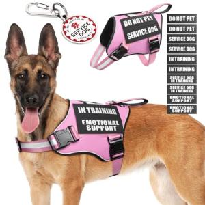 Pink Service Dog Vest Harness with ID Tag and Patches