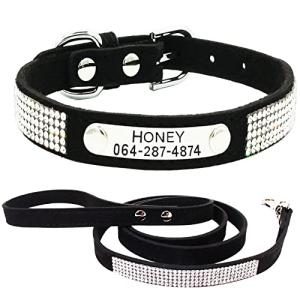 Personalized Rhinestone Dog Cat Collar and Leash Set