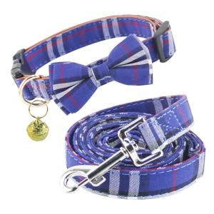 Plaid Dog Collar and Leash Set with Bow Tie