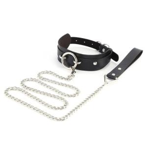 Gothic Black Leather Collar and Leash Set