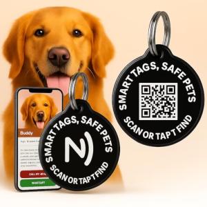 Smart Waterproof QR Code Pet ID Tag – Black