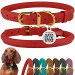 BronzeDog Adjustable Leather Dog Collar with QR Tag