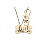 Gold Friendship Necklace and Dog Bone Keychain Set