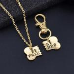 Gold Friendship Necklace and Dog Bone Keychain Set