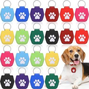20 Dog Tag Silencers with Rings - White Paw Design