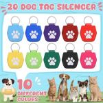 20 Dog Tag Silencers with Rings - White Paw Design