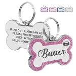 Personalized Glitter Dog Name Tag - Pink Bone