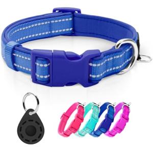 Reflective Royal Blue Dog Collar with Airtag Holder