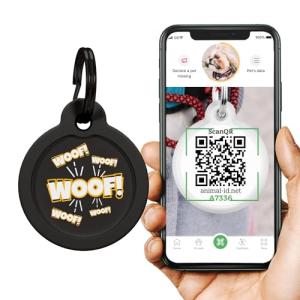Personalized QR Code Dog Tag - Woof! Black