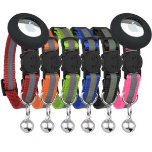 Reflective Cat Collars with AirTag Holders - 6 Pack