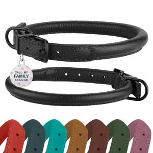 Soft Leather Dog Collar with ID Tag – Black