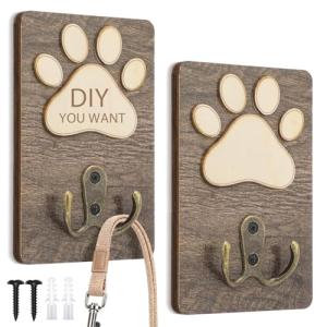 Paw Print Dog Leash Holder Wall Mount Set