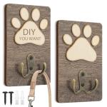 Paw Print Dog Leash Holder Wall Mount Set
